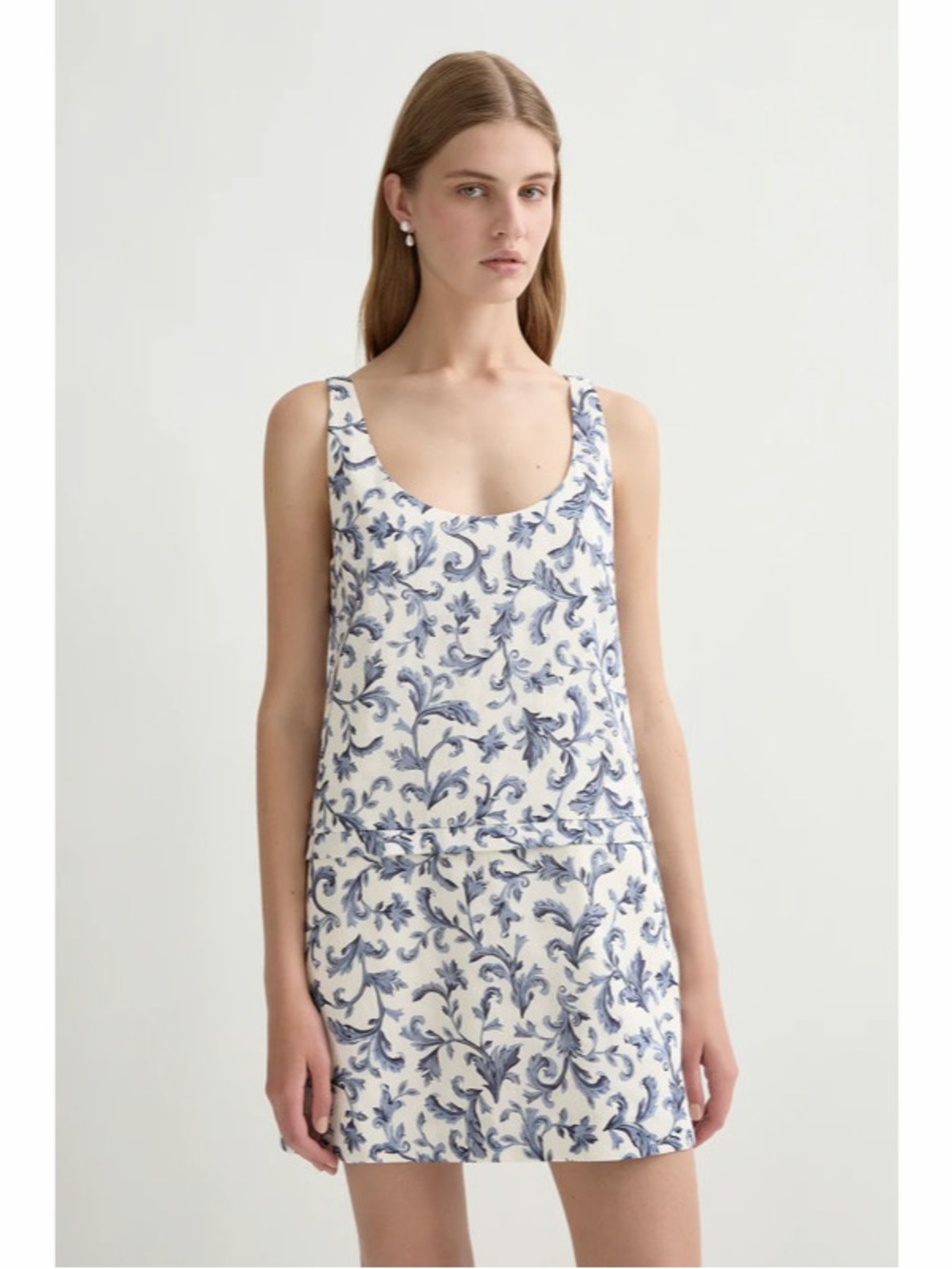 NWT Posse Rue Shift Mini Dress Blue Baroque Linen Silk‎ Womens Size S